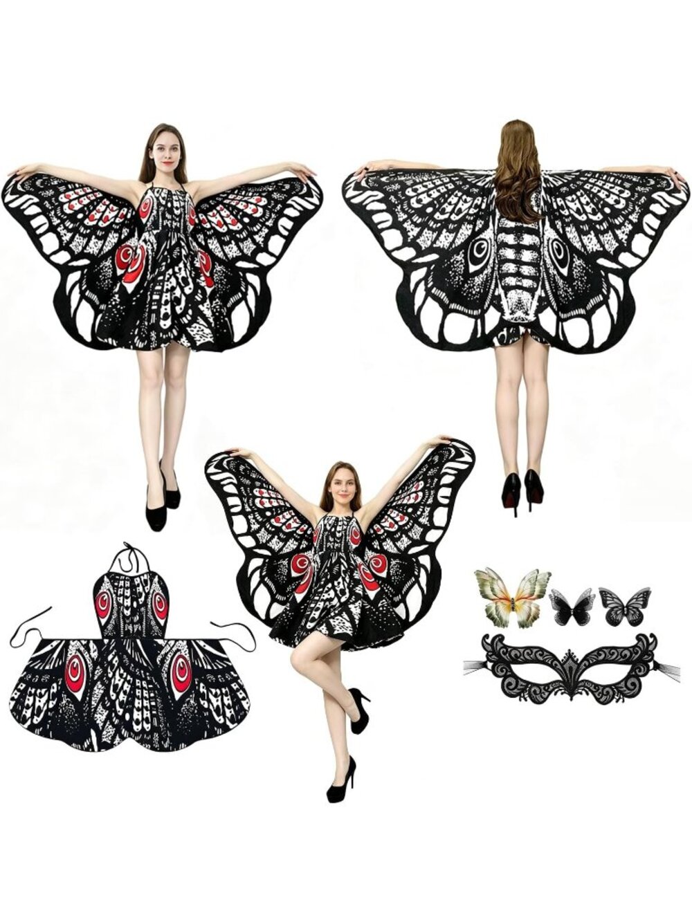 🎃Women's Black Double Sided Halloween Butterfly Moth Wings with Skirt Costume